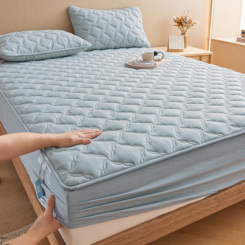 Pure Color Quilted Cotton Yarn-Dyed Bed Sheet & Bedspread Set