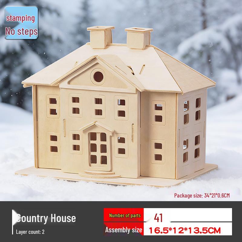 Деревянный 3D-пазл «Коттедж»: Развивающая игрушка для подростков своими руками