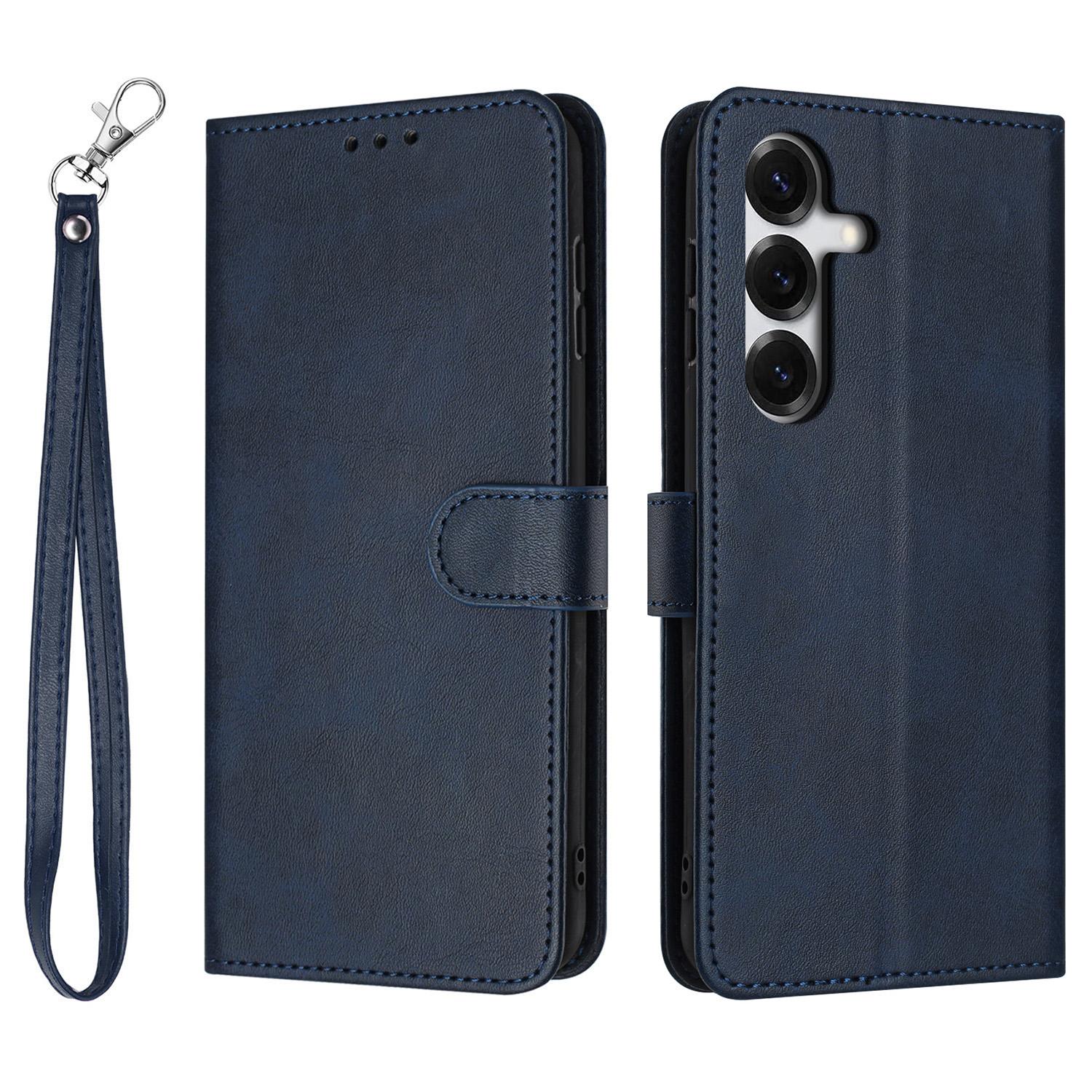

For Samsung Galaxy S26+ Wallet Case Flip Stand Calf Texture PU Leather Phone Cover with Strap