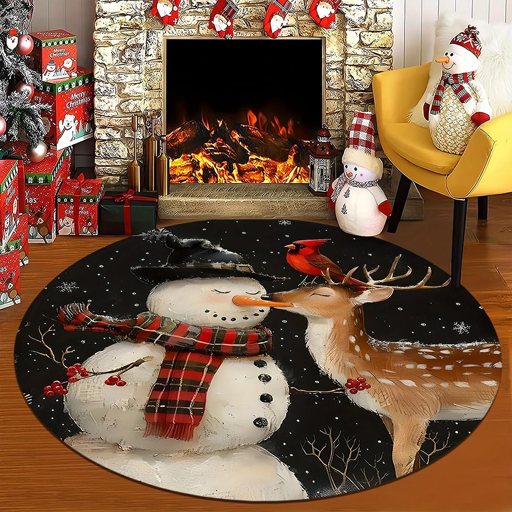Christmas Round Rugs: Snowman, Santa,Tree & Gingerbread Delights for Festive Home Decor Room Floor Mats New Year Home Decoration