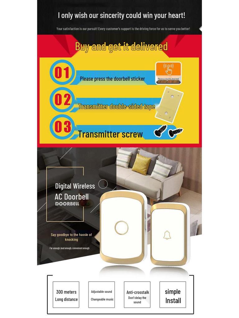 Wireless Smart Long-Range Doorbell & Elderly Pager