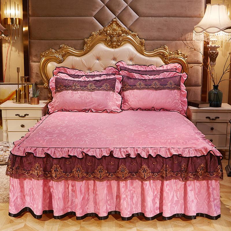Velvet Lace Bed Skirt European-Style Embossed Bedspread Non-Slip Protective Cover Autumn and Winter Warm Bedding
