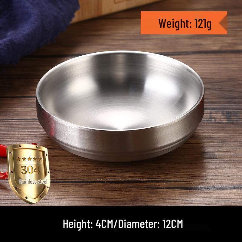 Golden Double-Layer Korean Cuisine Bowl - 304 Stainless Steel, Ideal for Rice, Soup, Kimchi, and Cold Noodles.