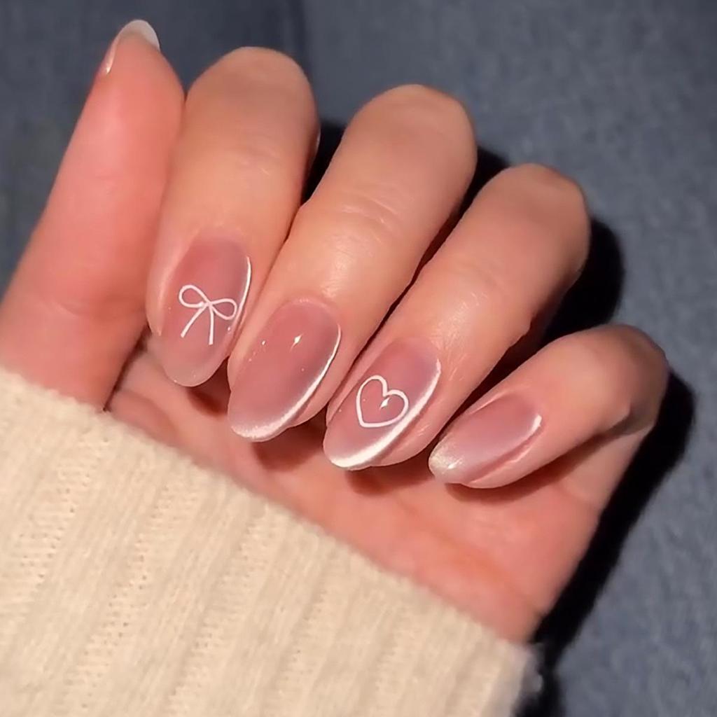 Cat Eye Wearable False Nails - Simple Whitening, Removable, High-End Nail Patches