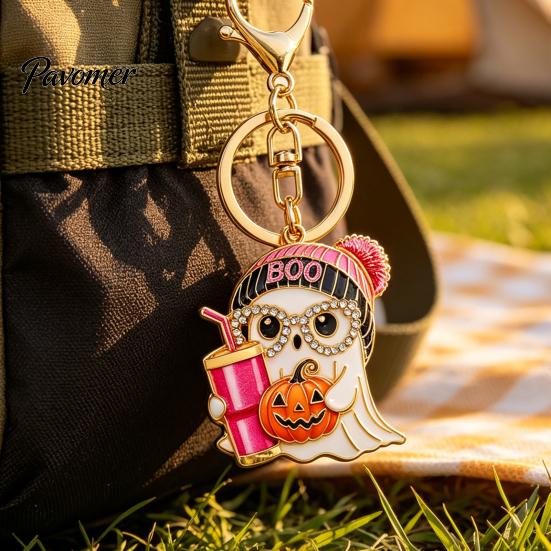 Halloween Bag Charm Cartoon Ghost Keychain for Backpack, Holding Milk Festive Party Favor Tea Pumpkin Keyring, Handbags Backpack Accessories