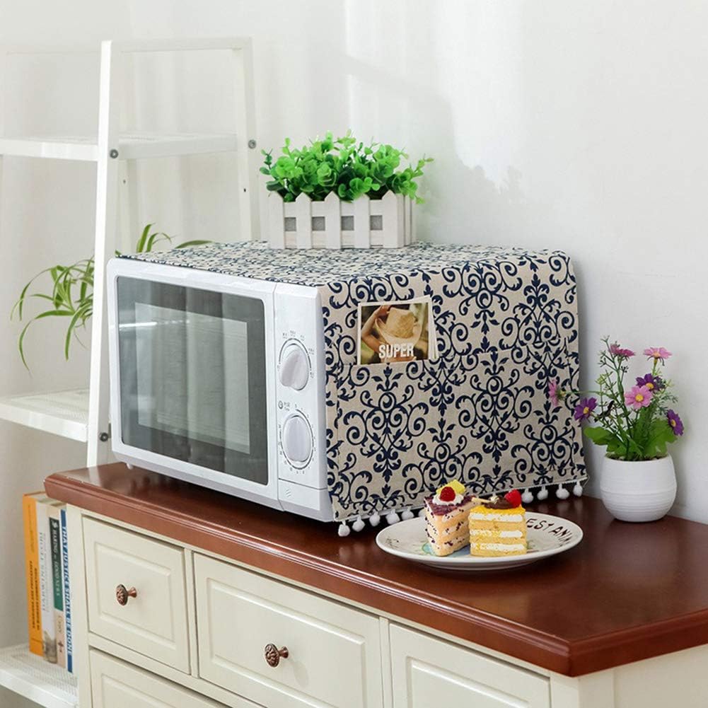AKOAK 1 Pack 30cm x 90cm/11.81" x 35.43" Household Kitchen Microwave Dust Cover Cotton Linen Oven Cover with Storage Bag Home Decoration Accessories