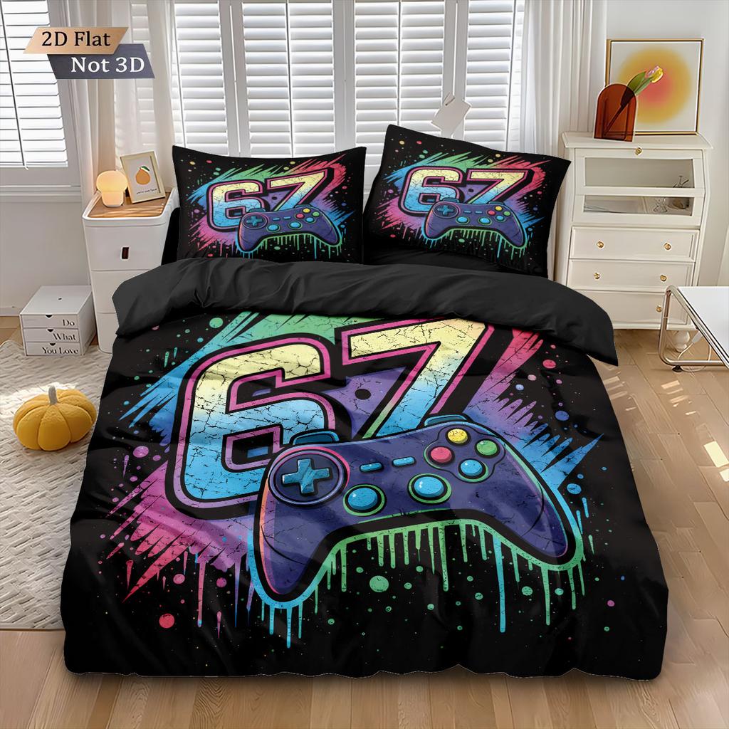 3er-Set 67 Graffiti-Stil 67 Element Spielcontroller Bedruckte Bettbezug-Set Mehrere Größen Bettwäsche Dekoration Weich Maschinenwaschbar