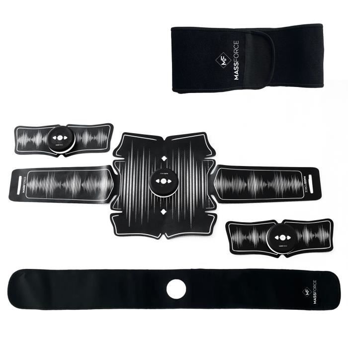 Massforce Massfit Intensity - Ceinture abdominale Electrostimulation EMS - 2 patchs bras - Ceinture sudation supplémentaire