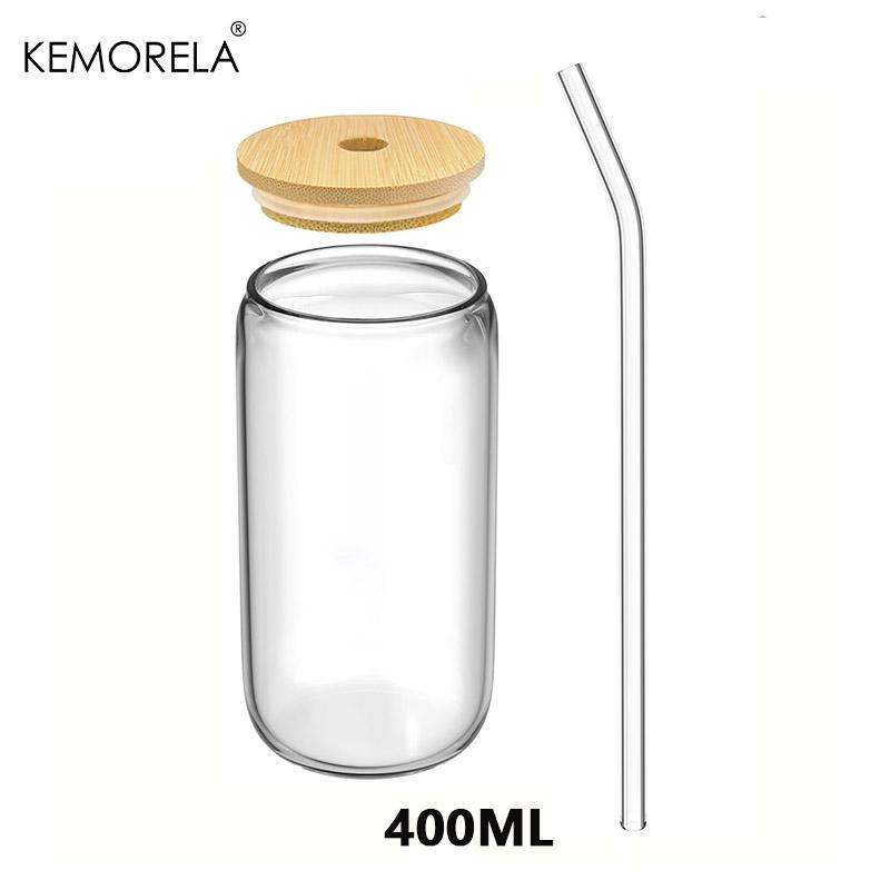 

1/4Pcs 400ML Glass Cup With Wooden Lid And Straw Juice Drink Beer Mug Coffee Milk Transparent Water Cup Suitable For Parties 301-400ml