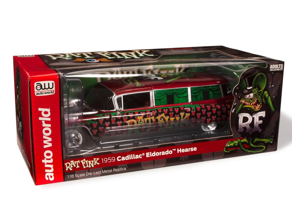AUTO WORLD RAT FINK 1959 CADILLAC ELDORADO HEARESE Rat Fink Diecast Car 118