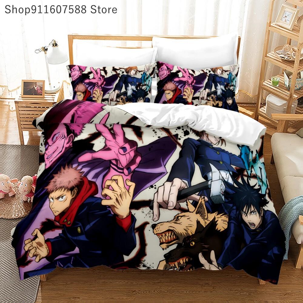 Japonské Anime Jujutsu Kaisen Ložní Souprava Queen King Double Povlak na Přikrývku a Povlak na Polštář Dekorace pro Děti Měkký Domácí Textil