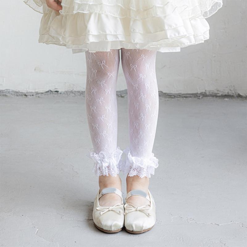 Comfortable Stretch Sweet Tights for Girls Lace Trim Soft Nylon Fabric Leggings Play Outfits Spring Summer