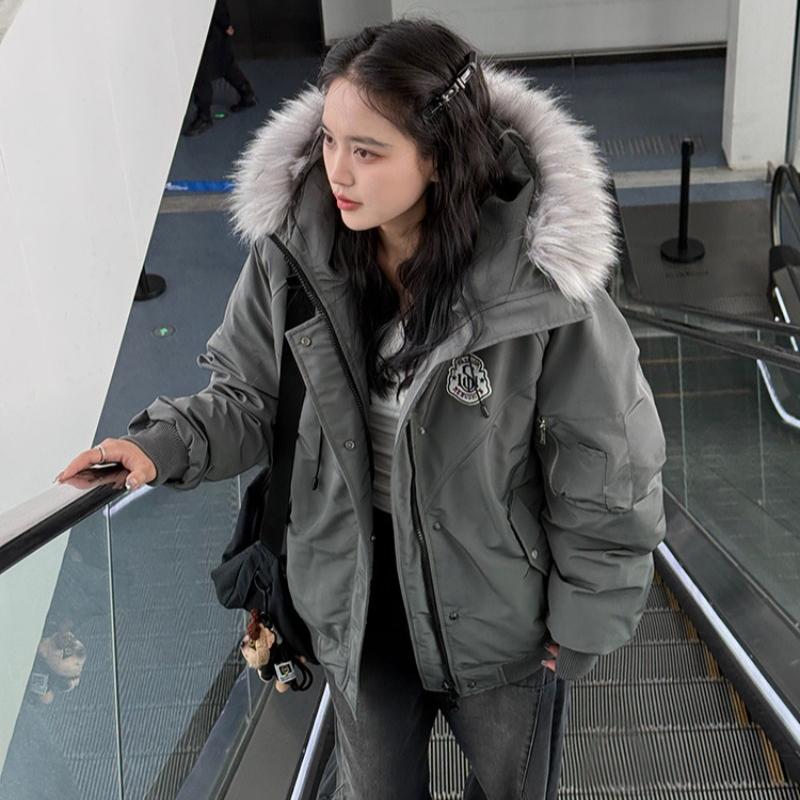 

Бавовняна куртка Жіноча Зимова З великим хутряним коміром Корейська версія Вільної бавовняної куртки Потовщена Тепла Куртка на підкладці Куртка Тренд S сірий