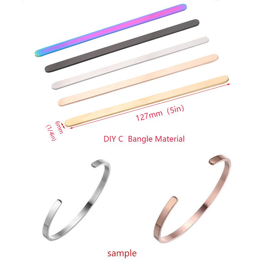 Geometric C-Shaped Open Cuff Bracelet: Long Bar Stainless Steel, 127mm Steel 9mm