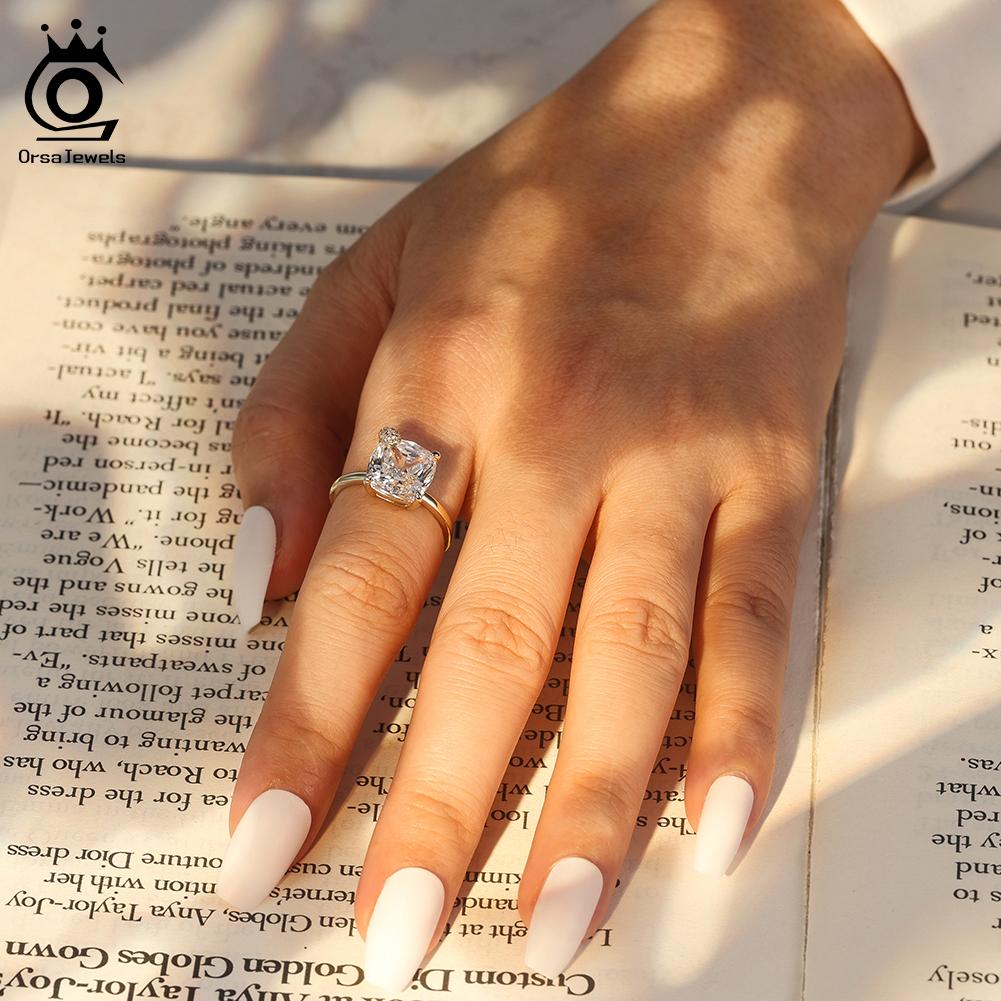 ORSA JEWELS Brilliant 925 Sterling Silver Open Ring With 8A Premium Zirconia Jewelry for Women Banquet Engagement Jewelry LZR44