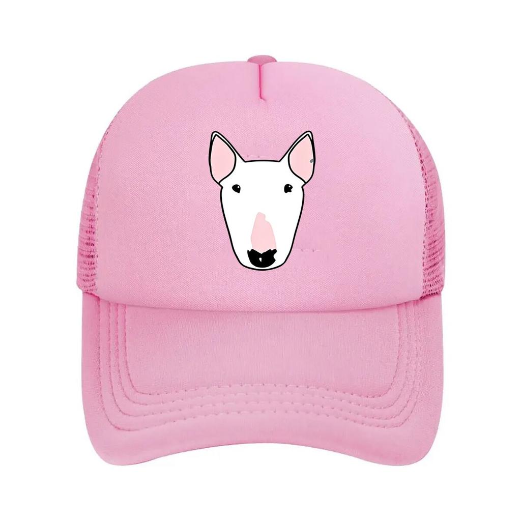 Daisy the Bull Terrier Baseball Cap Vintage Style Black with Pink White Dog Face Design Mesh Baseball Cap