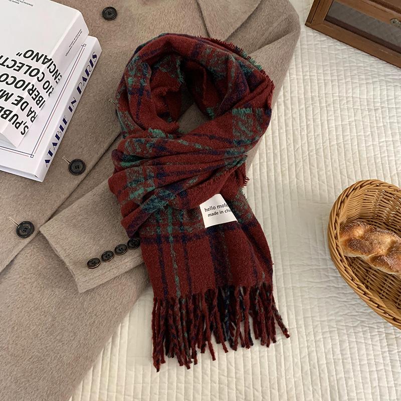 

Женский зимний шарф высокого класса, новый универсальный теплый шарф из имитации кашемира, ретро клетчатый шарф 190cm