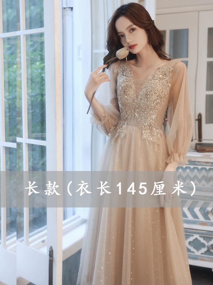 Banquet evening dress, long sleeves, light luxury, niche art examination, graduation catwalk, performance clothes, fairy temperament, annual meeting