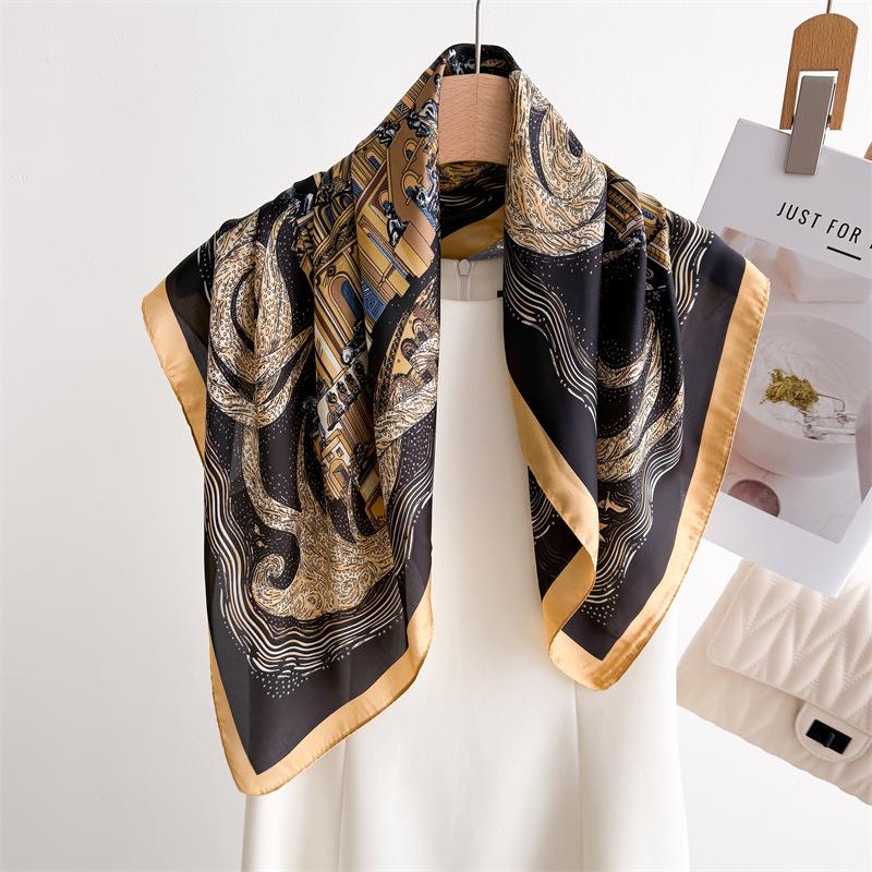 Spring Square Scarf Women‘s Fashion Print Scarf Luxury Imitation Silk Neckerchief Bandanas Hairbands Wraps For Travel