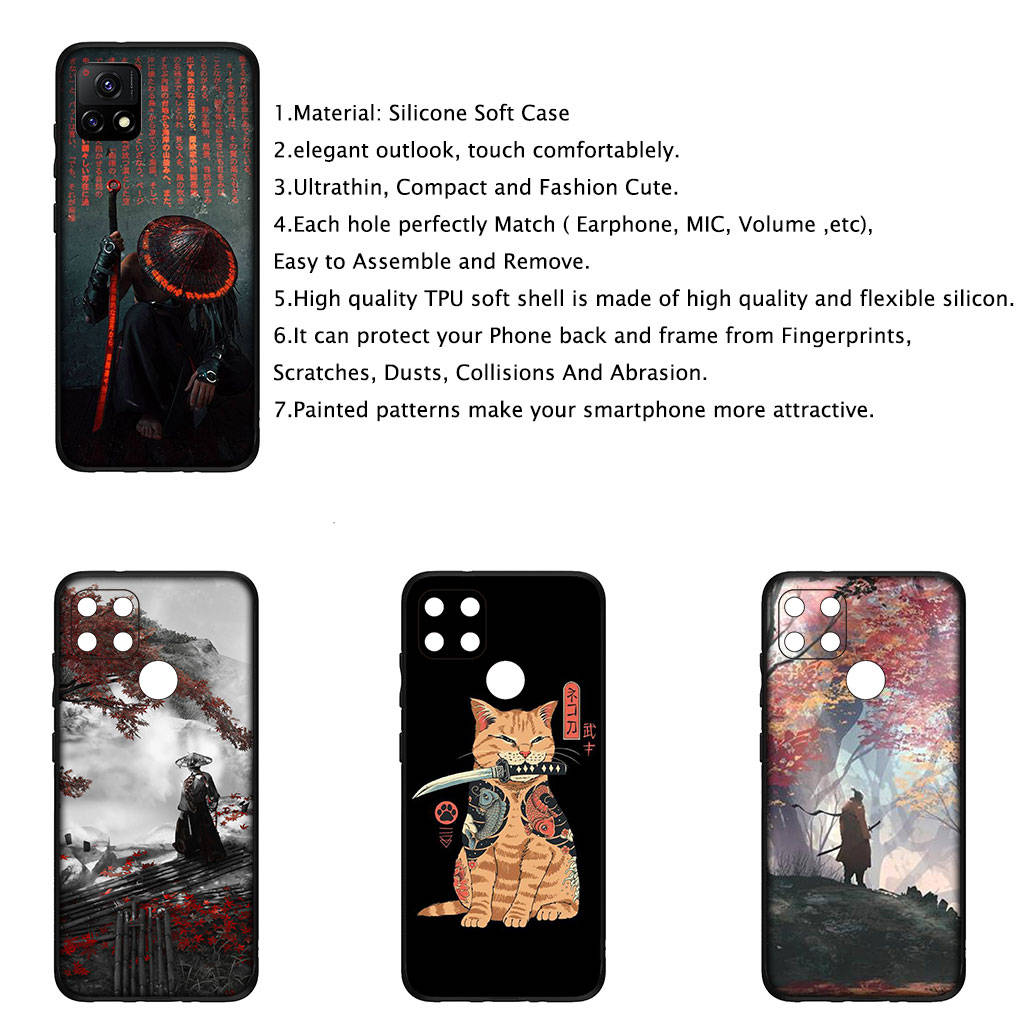 For iPhone 16 15 Xiaomi Redmi Note 14 13 12 11 Pro Max X 8 16e Samsung Galaxy S25 S24 S23 Moto OPPO Huawei Bushido Japan The Samurai Ninja Phone Case