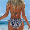 1011 New European and American Split Printing Splicing Neck Women's Split Swimsuit Bikini Suit Sexy