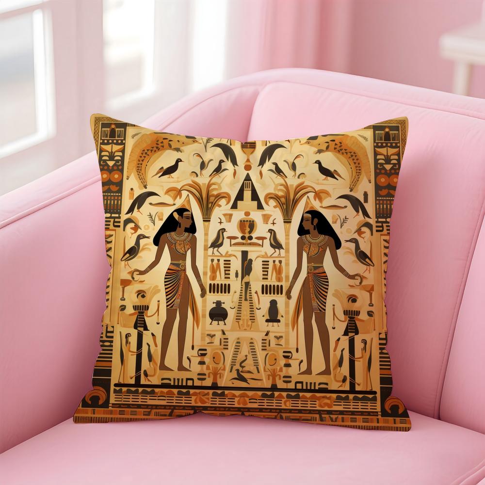 Historical Style Egypt Pharaoh Cultural Style Cushion Cover Linen Pillowcase Cover Soft Decor for Sofa Home Room
