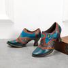 Johnature Damenschuhe, Pumps, High Heels, echtes Leder, spitze Zehen, Retro-Blumenmuster, handgefertigte Damenschuhe