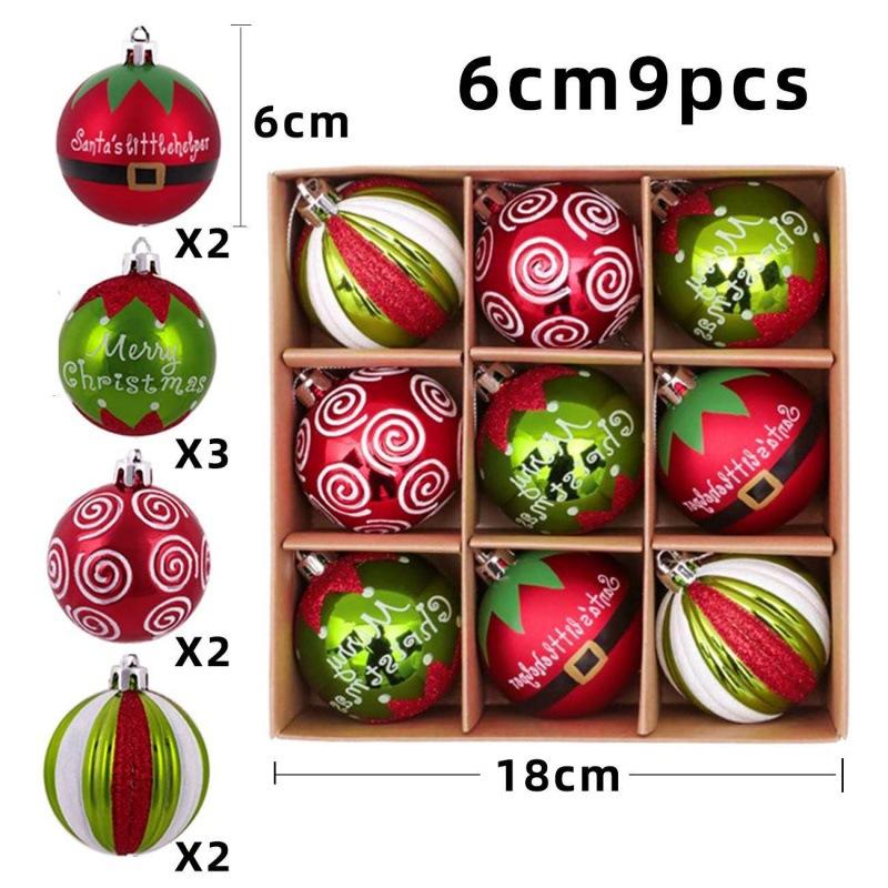 9PCS Painted Christmas Ball 6CM Santa Claus Pattern Hanging Ball Christmas Tree Decoration Pendant DIY Holiday Party Decoration