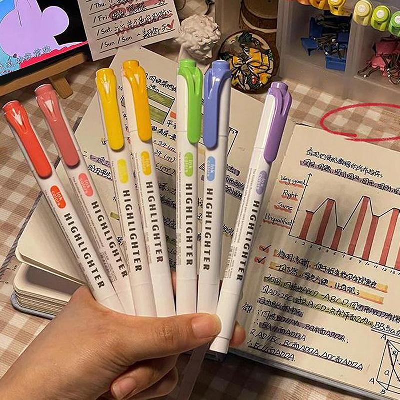 15 Colors Double Headed Highlighter Pen Set Fluorescent Drawing Markers Highlighters Pens Art Japanese Cute Pastel Stationery