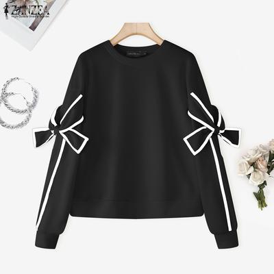 Damen Lässiges Rundhals Locker Herbst Langarm Bluse