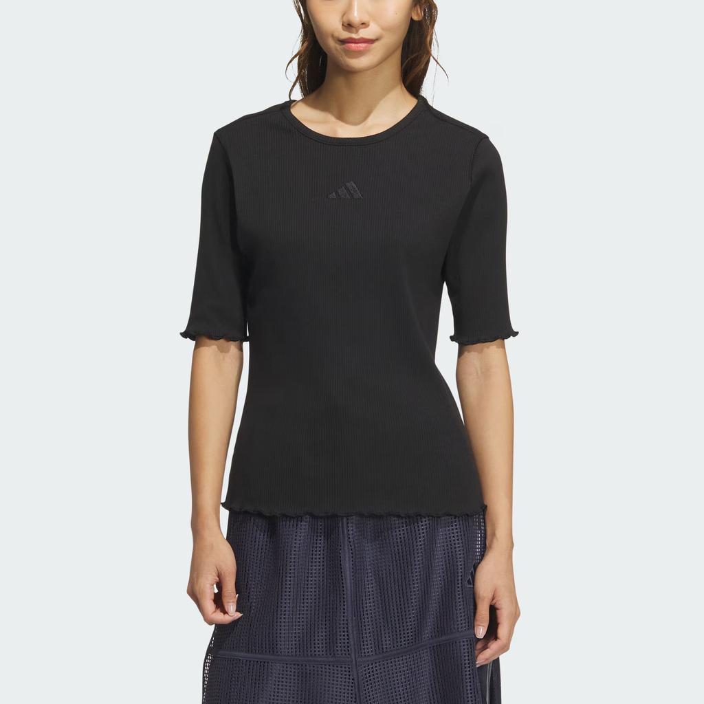 Adidas Lux Ad Žebrované Tričko Pohodlné Žebrované Sportovní Ležérní Tričko s Krátkým Rukávem Dámské Topy Černé JL5093