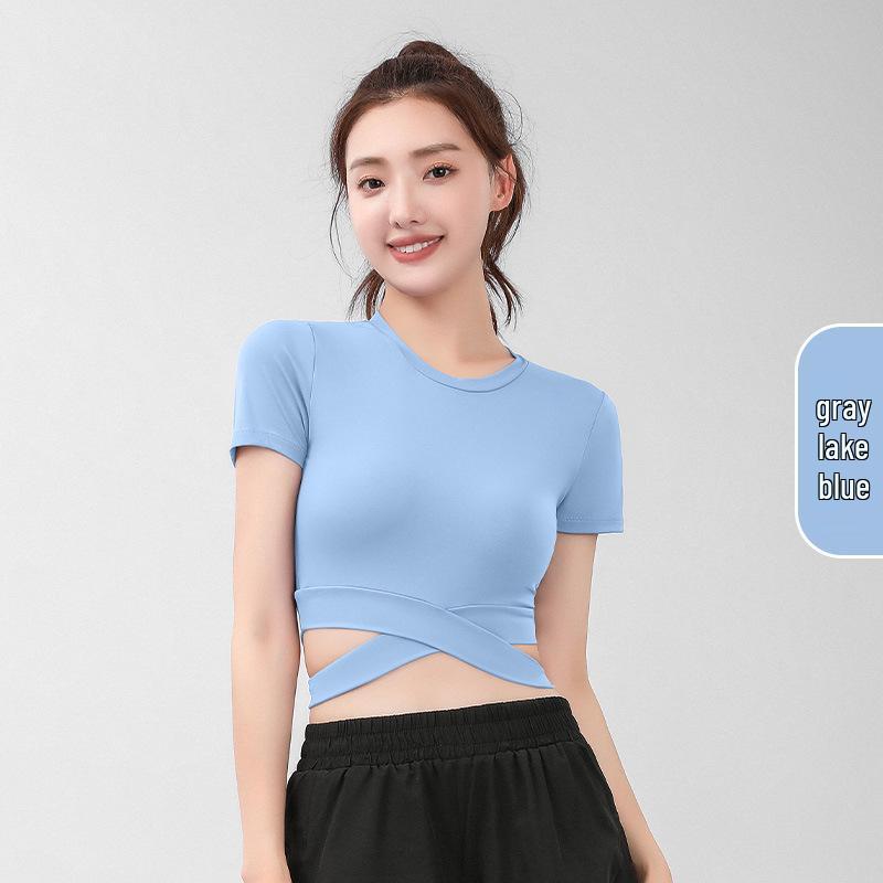 

Персиковый кроп-топ с коротким рукавом без швов для йоги - Облегающий фитнес-топ с высокой талией для женщин Medium