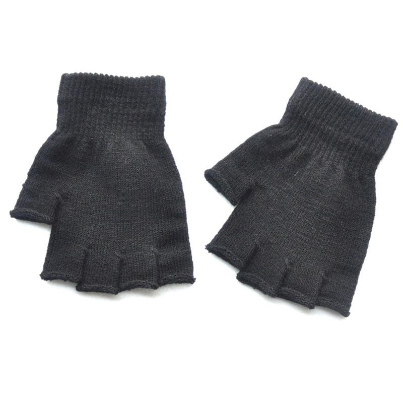 1Pair Black Short Half Finger Gloves Unisex Knitted Elastic Warm Wrist Glove Solid Color Winter Soft Guantes Cycling Accessories
