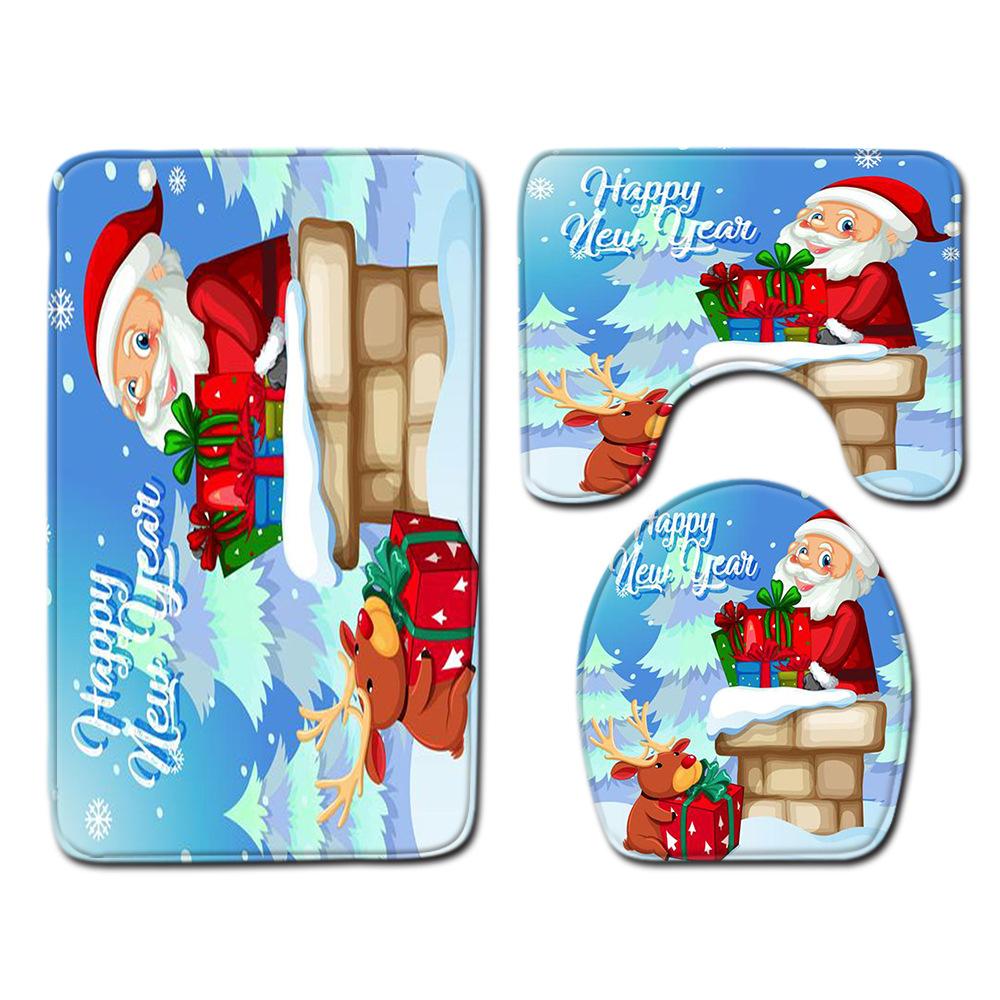 Christmas Bathroom Floor Mat Toilet Three-Piece Set