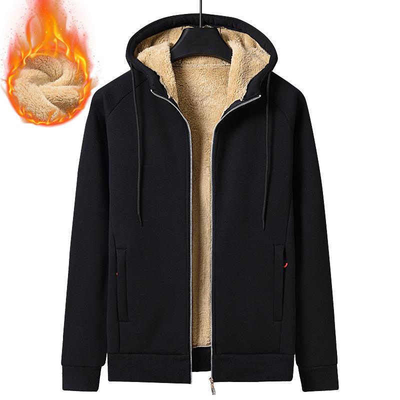 

Мужская толстовка из флиса ягненка, бархатная утолщенная свободная хлопковая куртка, теплая осенне-зимняя толстовка с капюшоном, повседневный спортивный топ XS чёрный