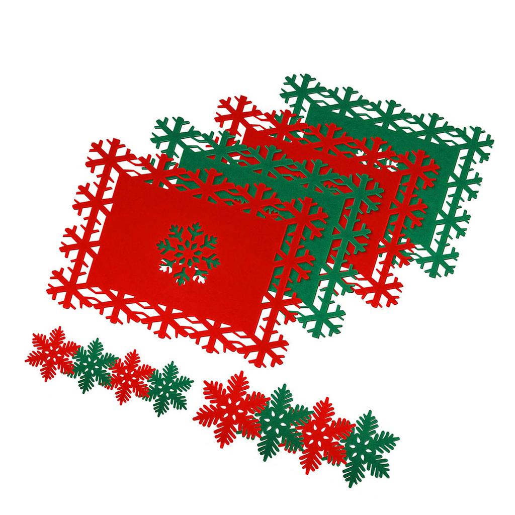 12Pcs Festival Felt Table Mats Heat Resistant Placemats for Christmas Dining Elegant Snowflake Shaped Tableware Mats