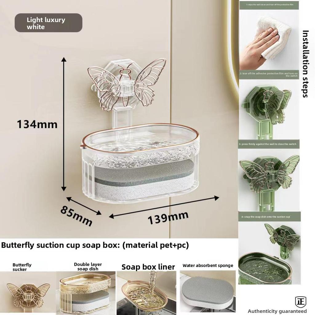 Sucker Type Powerful Suction Toilet Wall Hanging Light Luxury Creative Double-layer Perforation-free Soapbox