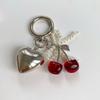 3D  Cherry Keychain Pearl Bow Silver Heart Pendant Keyring Women'S Bag Accessories Gifts