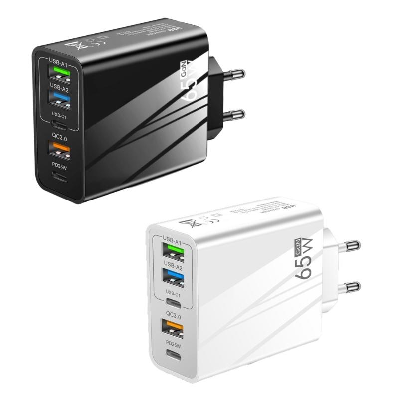 Multifuntional 65W Wall Charging Adapter USB Type C Port Intelligent Power Desktop Charging Station Plastic Texture