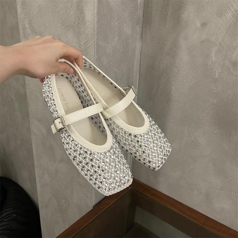 

Inner height increase French gypsy rhinestone Mary Jane shoes women s single shoes 2025 new mesh ballet shoes fairy ladyshoes 39