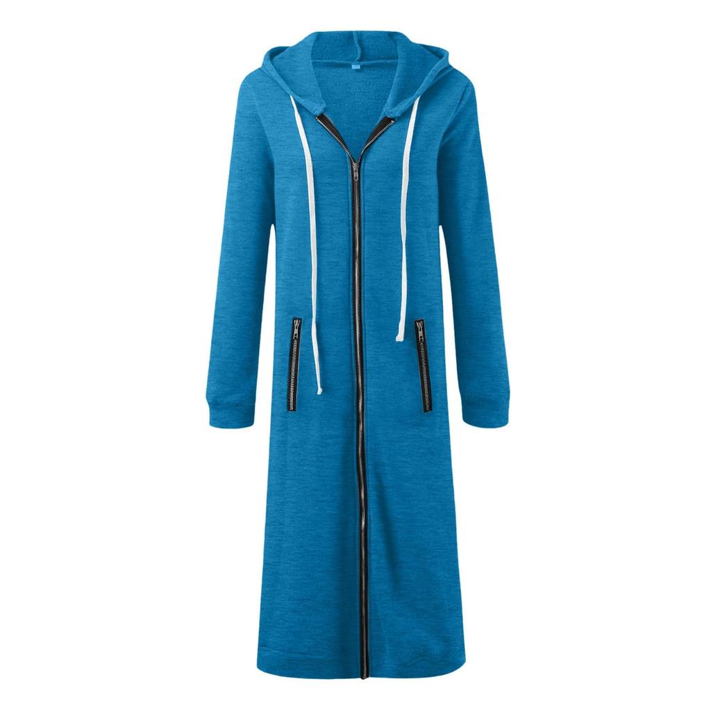 Women's Fashion Zipper Sweatshirt Long Sleeve Hooded Jacket With Pockets Solid Color Outerwear