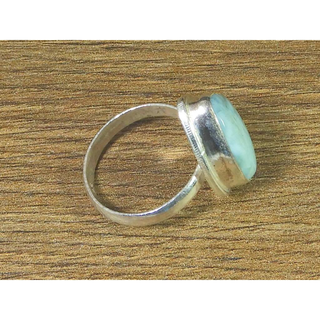 Natural Blue Larimar Solid 925 Sterling Silver Handmade Pear Ring Size US8.5 MK-05