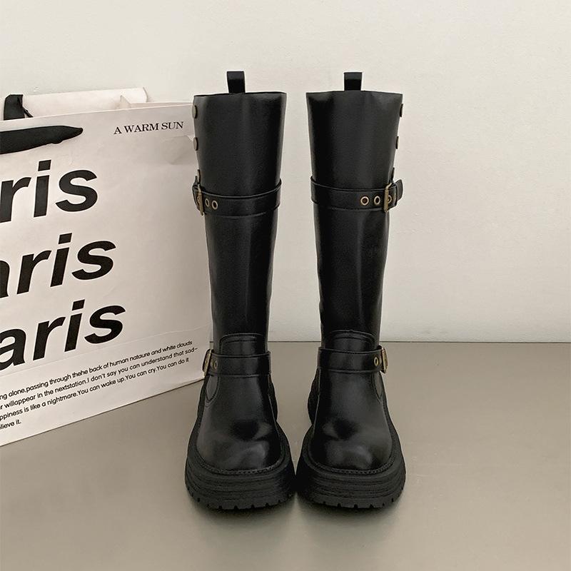 

Коричневые сапоги на платформе и толстом каблуке в ретро-британском стиле для женщин, новинка весны и осени 2025 года, но рыцарские сапоги высотой до колена 39 чёрный