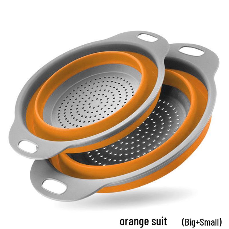 Folding Telescopic Colander: Round Vegetable & Fruit Washing Basket with Drying Rack