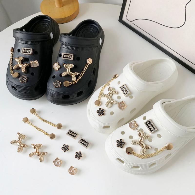10PCS Shoe Charm for Crocs DIY Advanced Golden Retro Chain Shoe Decoration Buckle for Croc Charms Hole Shoes Accessories