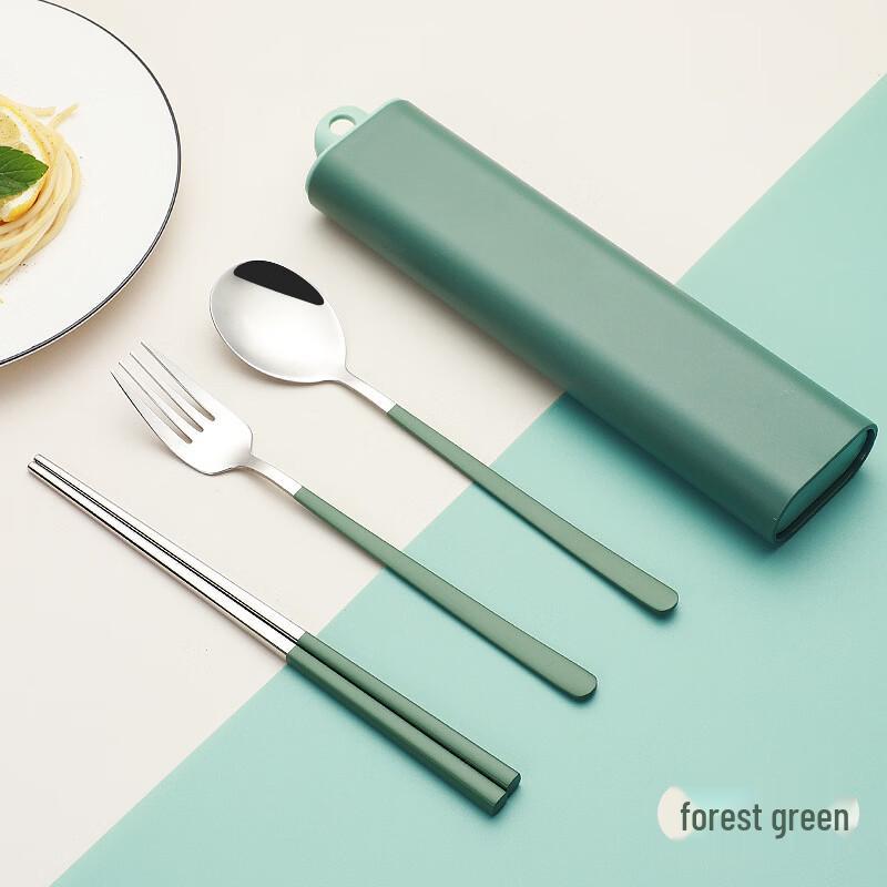 Dark Green Portable Travel Cutlery Set - 2-Pack