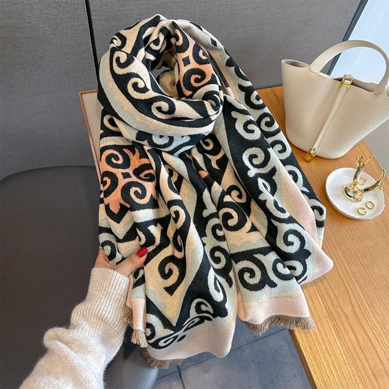 Korean Japanese Style Vintage Geometric Printed Scarf For Women