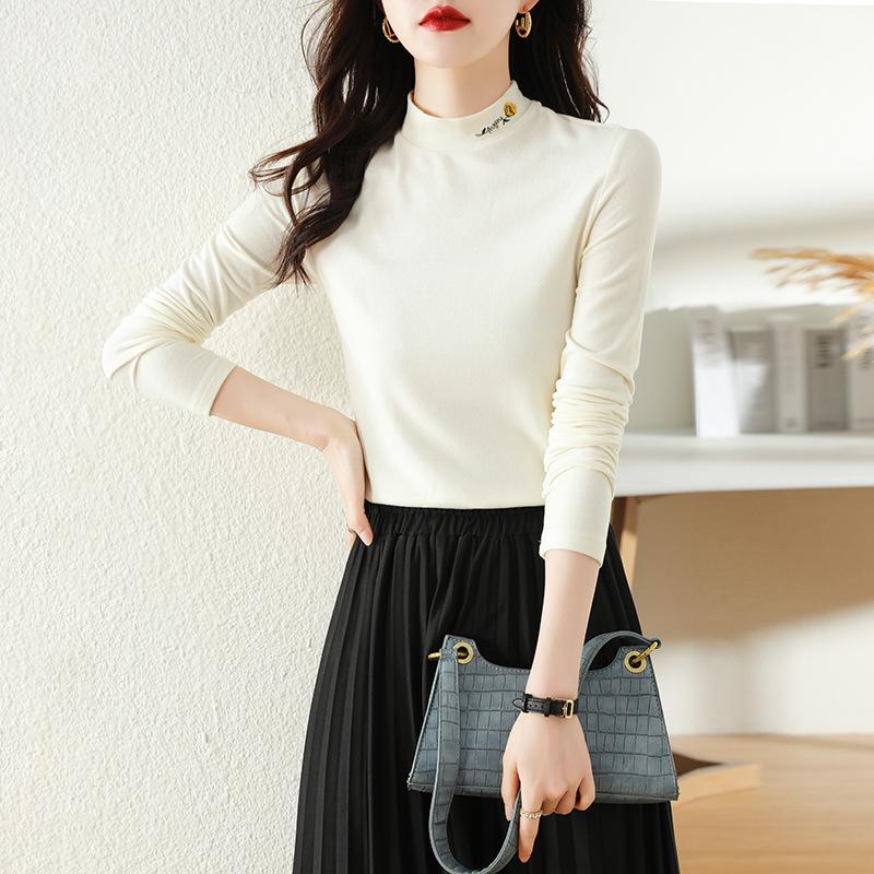 New Autumn and Winter Half-high Neck German Velvet Long-sleeved T-shirt for Women with Slim Fit and Slim Inner Bottoming Shirt Top