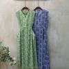 C S In The Room Mio Pattern V neCk Strap ShirrIng SleeVeleSS Long dreSS 2Color