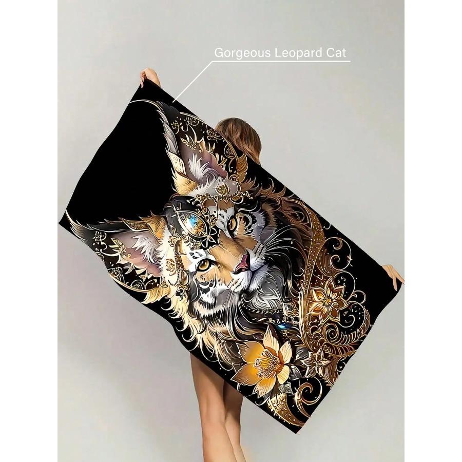 Ultrafeine Faser Schnelltrocknend Nordisch Tropischer Stil Flamingo, Schwarze Katze, Leopard und Tiger Gedruckt Cartoon Strandtuch, Yogamatte